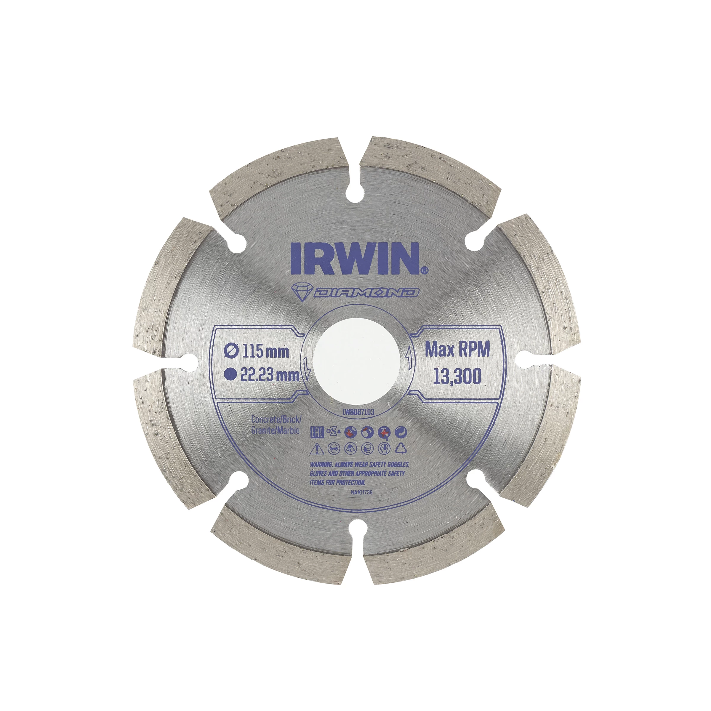 Irwin Diamantzaagblad Voor Haakse Slijper Ø115 Mm. Voor Steen. 3 Irwin Diamantzaagblad Voor Haakse Slijper Ø115 Mm. Voor Steen.