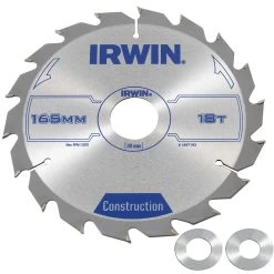 Irwin Cirkelzaagblad Ø165 Mm. Inclusief Reduceerringen Waardoor Geschikt Voor Asgat 16, 20 En 30 Mm, Vertanding 18T