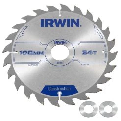 Irwin Cirkelzaagblad Ø190 Mm. Inclusief Reduceerringen Waardoor Geschikt Voor Asgat 16, 20 En 30 Mm, Vertanding 24T