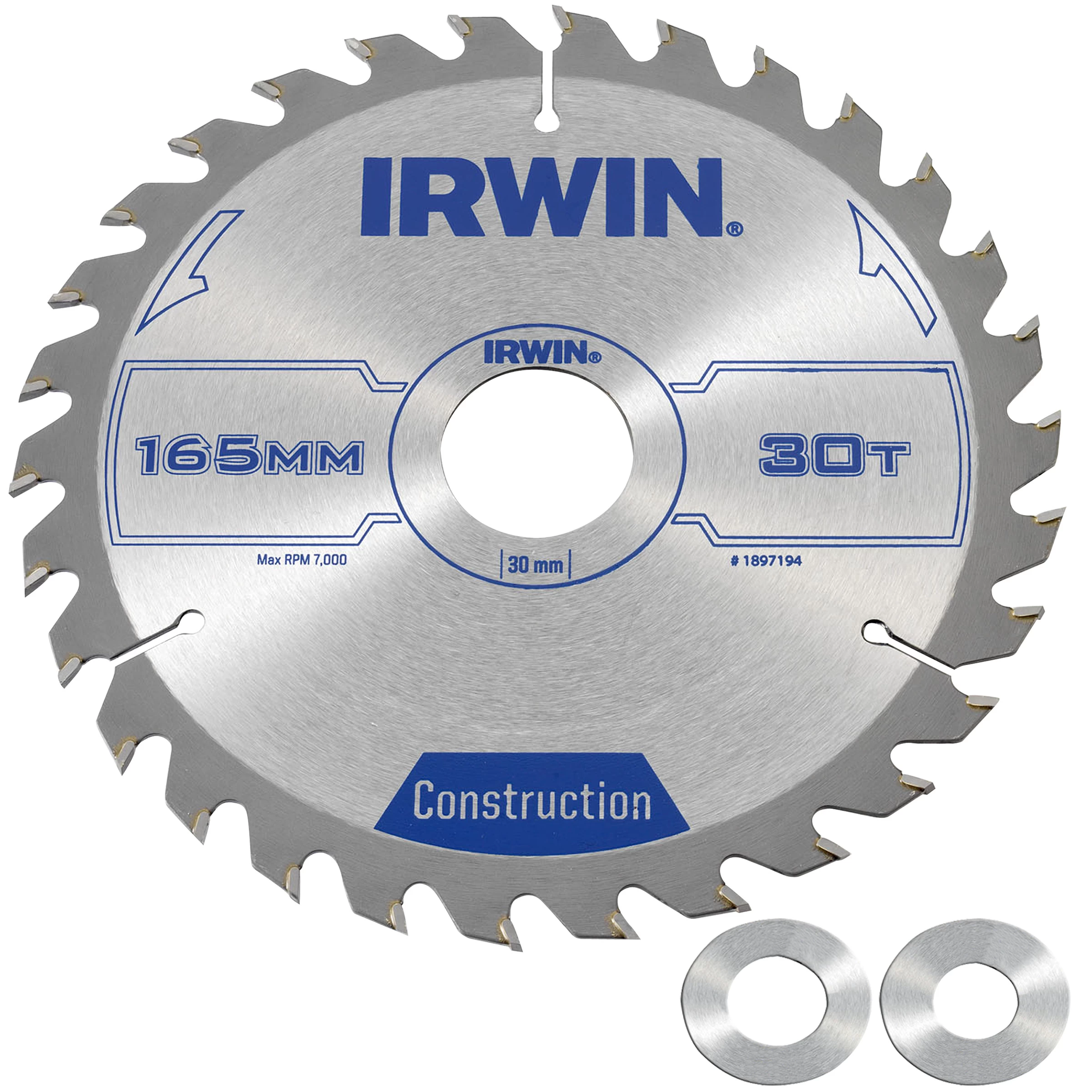 Irwin Cirkelzaagblad Ø165 Mm. Inclusief Reduceerringen Waardoor Geschikt Voor Asgat 16, 20 En 30 Mm, Vertanding 30T 3 Irwin Cirkelzaagblad Ø165 Mm. Inclusief Reduceerringen Waardoor Geschikt Voor Asgat 16, 20 En 30 Mm, Vertanding 30T